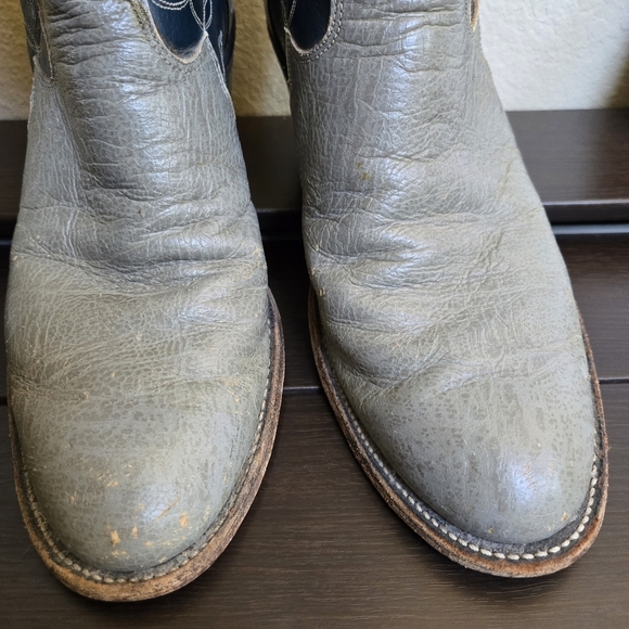 Vintage Green and Gray Western Wear Leather Boots 8 - Picture 3 of 12